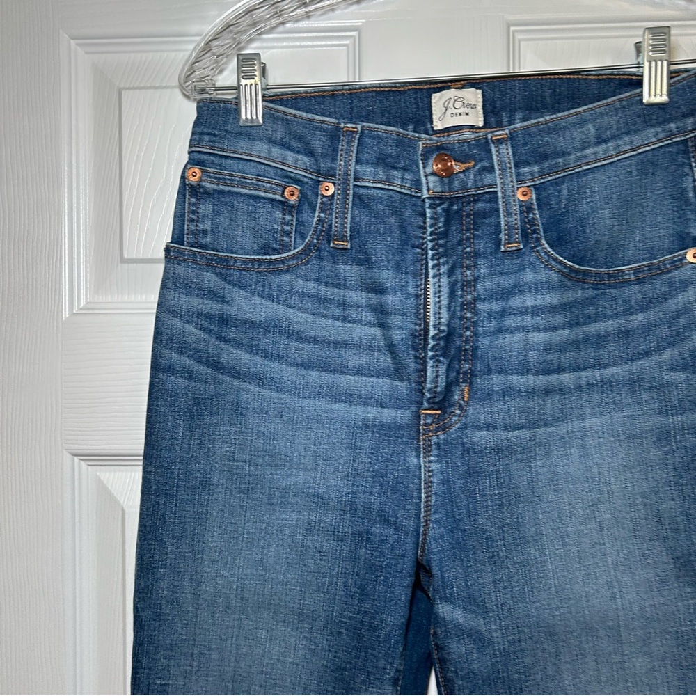 J. Crew Curvy Full Length Demi Bootcut 28 tall Dark Blue Flare Jeans western - Picture 2 of 7